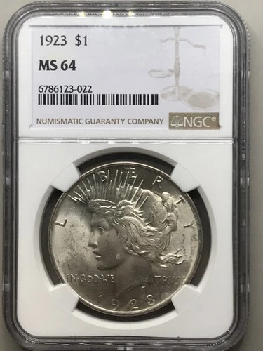 1923 Peace Silver Dollar NGC Graded MS64 Nice Luster