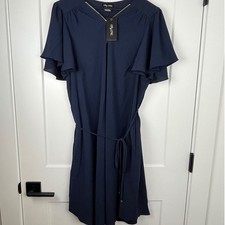 City Chic Navy Blue Sweet Fling Zip Front Flutter Sleeve Dress Plus Size Med/18