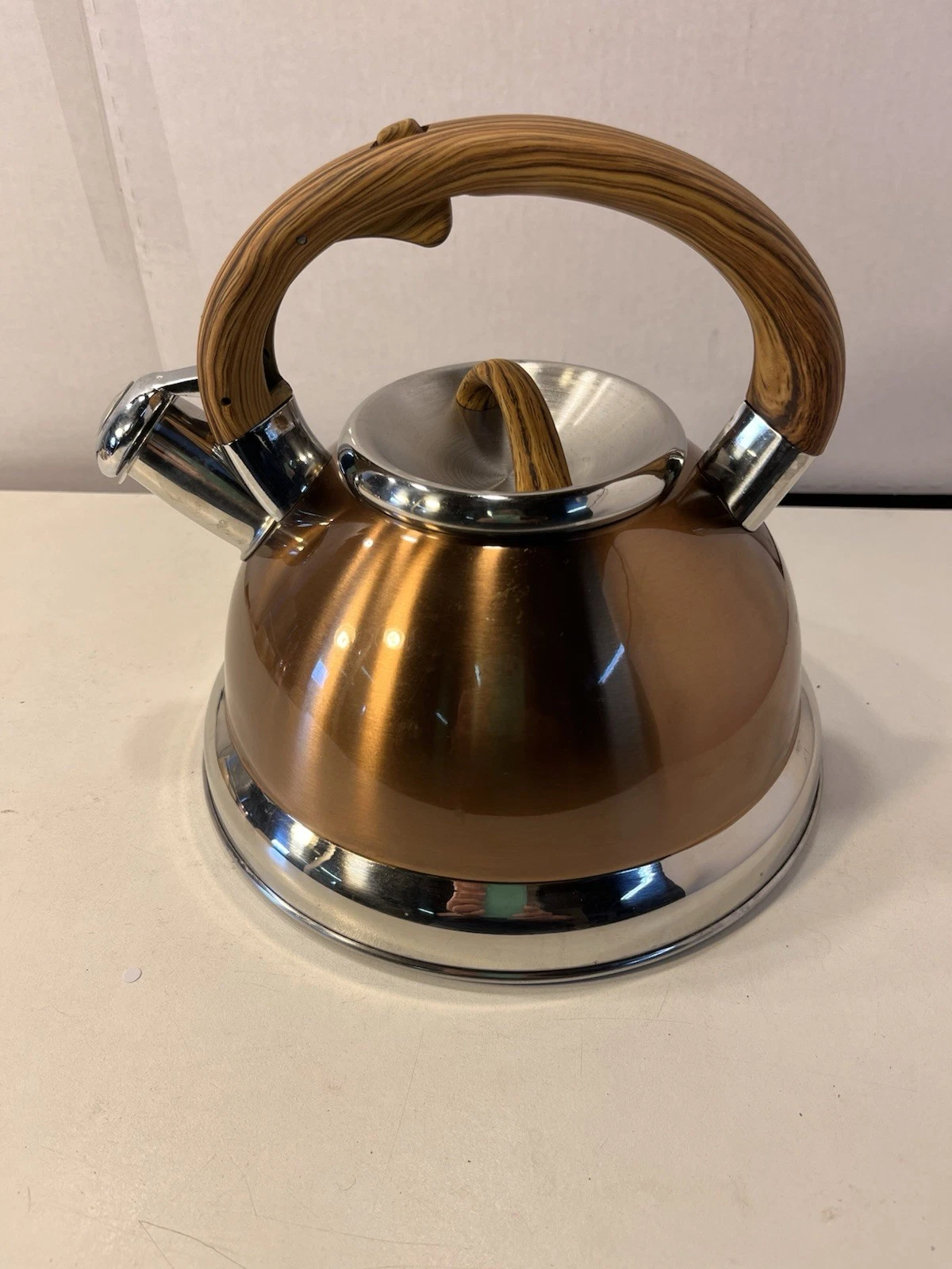 Balduzzi Stainless Steel & Copper Color Tea Kettle Faux Wood Handle