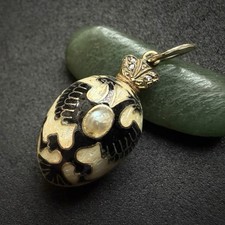 Vintage Ei Anhänger A. AHAHOB Ananov Perle Emaille Doppelkopfadler