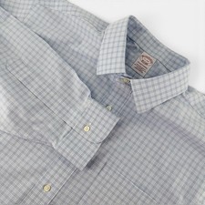 Brooks Brothers Traditional Dress Shirt 17-33 Cotton Non-Iron Blue White Plaid