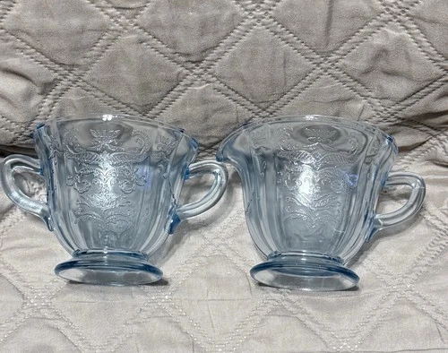 Federal Glass Madrid Light Blue Depression Sugar & Creamer Set Vintage