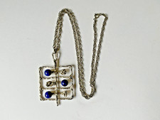 Halskette mit Anhänger silberfarben mit blauen Perlen Vintage Modeschmuck