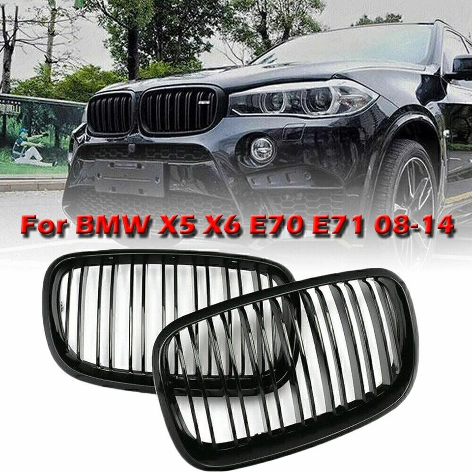 For BMW X5 E70 X6 E71 2008-2014 Gloss Black Double Slat Front Kidney Grille UK - Image 2 of 4