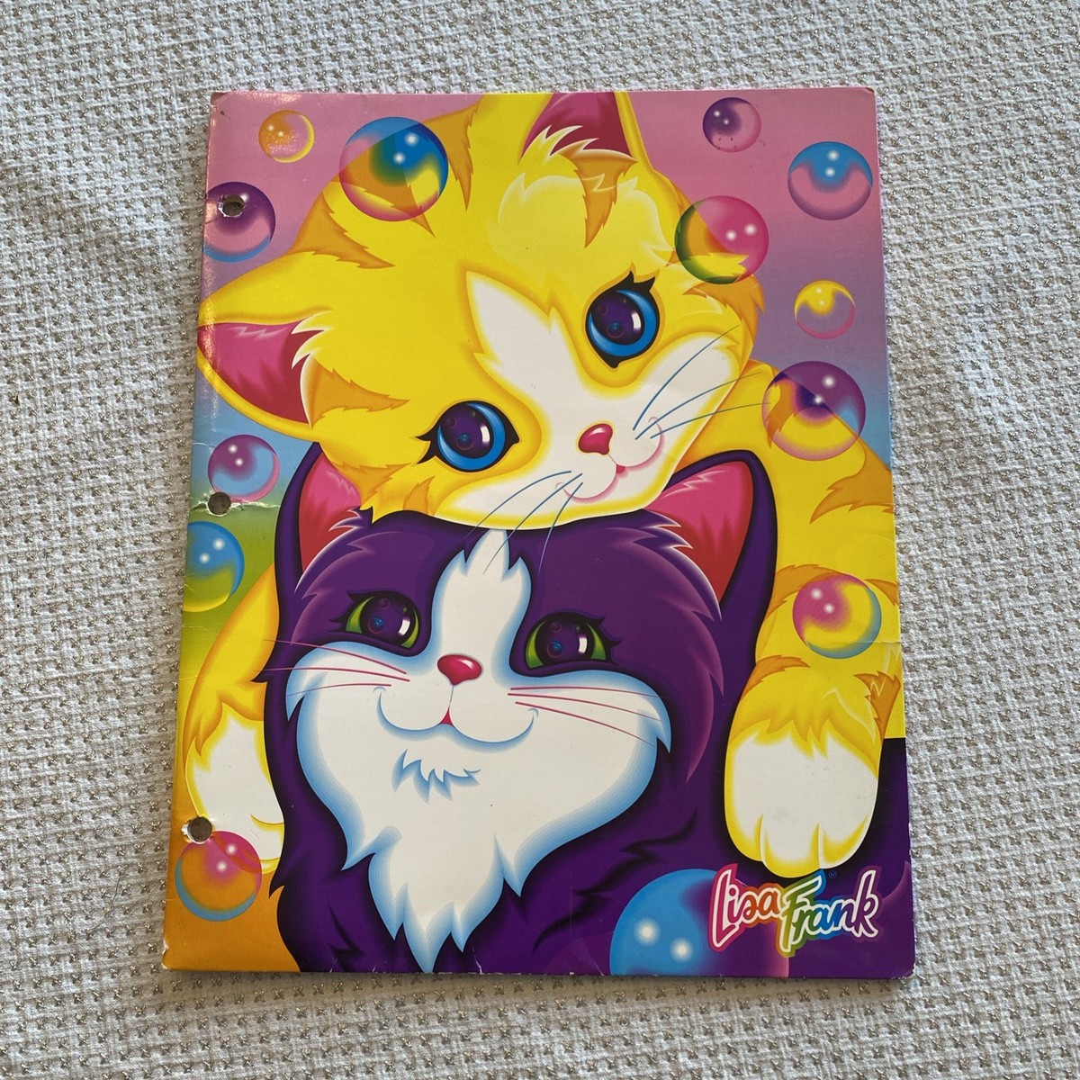 Vintage 90's Lisa Frank Purple & Yellow Cuddly Kittens Cardboard