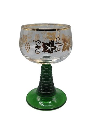 Luminarc Roemer Wine Glasses Green Beehive Stem Gold Grape Leaf 5.5''