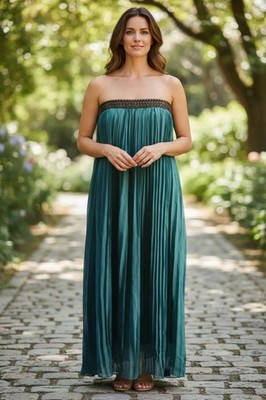 Magic Women's Strapless Pleated Maxi Dress