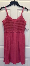 SO Juniors Crochet Mixed Media Cami Mini Dress / Sundress – Hot Pink – Size S