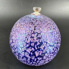 Vintage Handblown Glass Iridescent Oil Lamp With Textured Design
