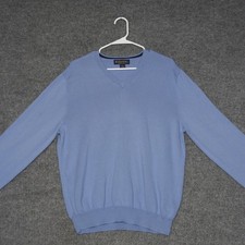 Brooks Brothers V-Neck Sweater Mens L Blue Supima Cotton Lightweight Pullover