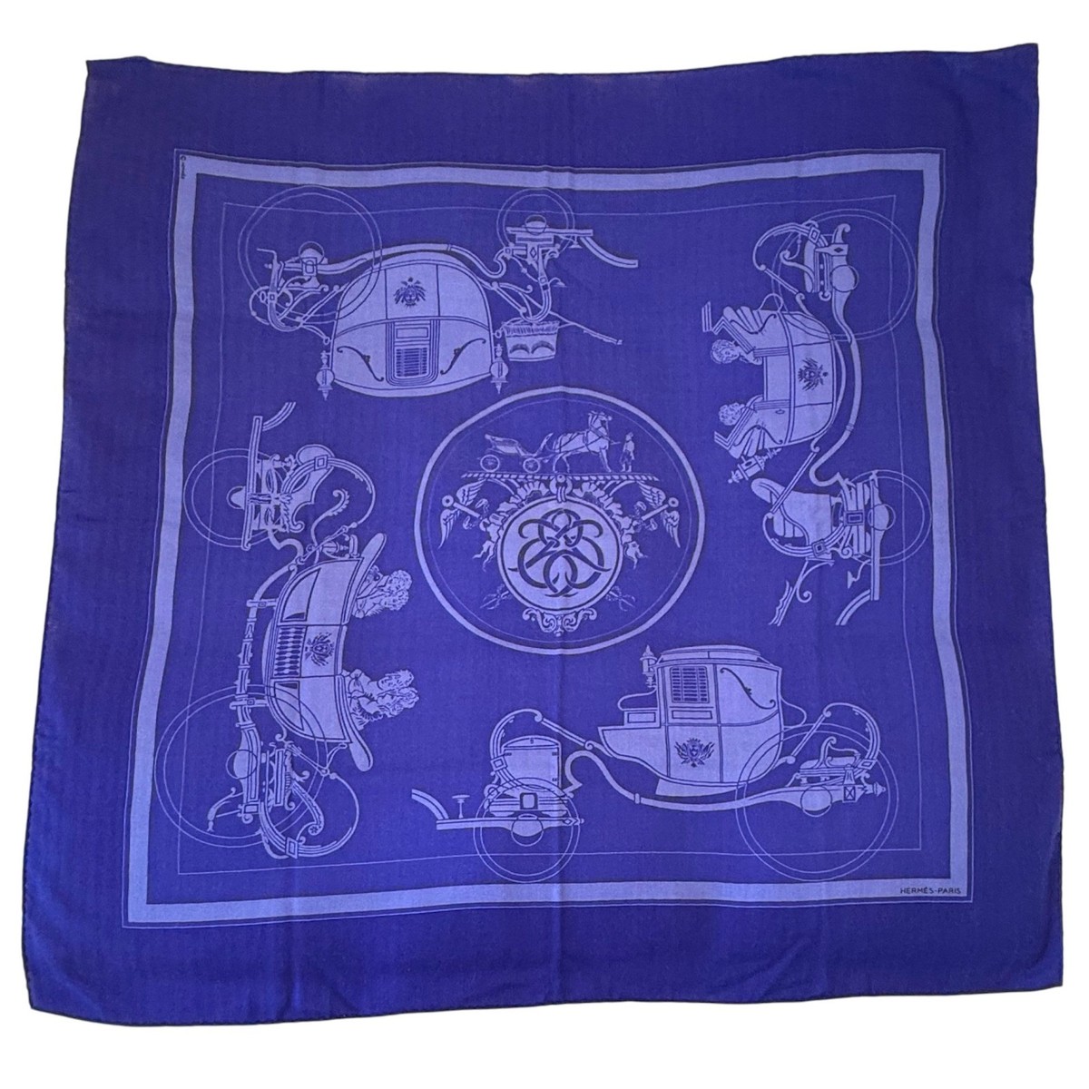 HERMES スカーフ ブルー HERMES Ex-Libris Royal Blue 90 cm Cashmere Silk Scarf Box