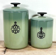 VTG West Bend Sugar & Coffee Canister Set in Ombre Green, Made in USA