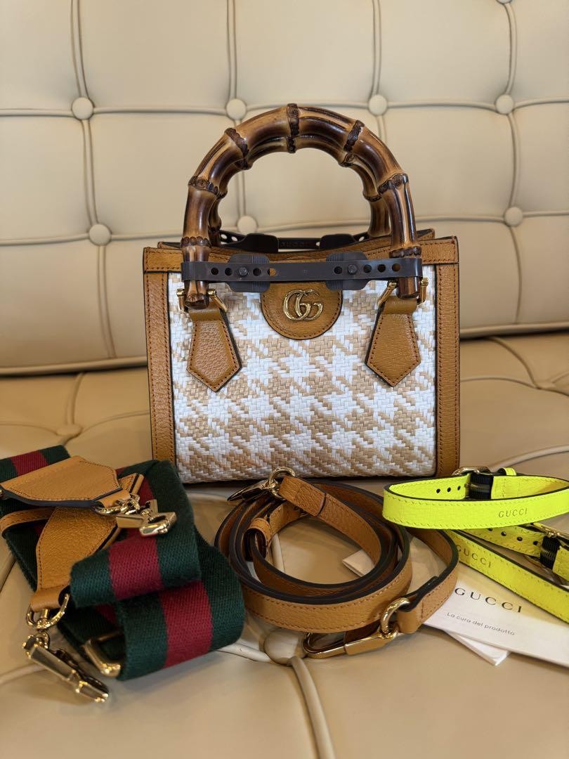 GUCCI Diana Yellow Raffia Mini Tote Bag Rare | eBay