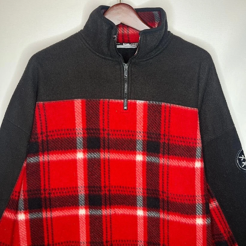 Женский флисовый пуловер Venezia Sport красный черный клетчатый L 1/4 на молнии зимний - Изображение 2 из 4