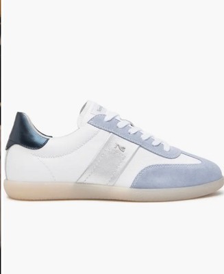 Nero Giardini Lace Up Sneakers White/Blue Leather Upper Suede/Metallic Trims 41