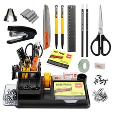 Black Office Supplies for Desk, 17Pcs Desk Organizers and with 4 Pens,Tape Di...
