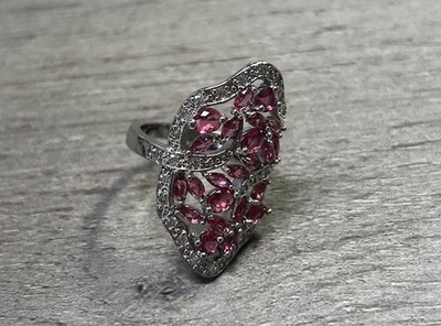 925 Sterling Silber Labor Rubin rosa Steine Gr.7 5,5 g neu Ring Art Deco elegant
