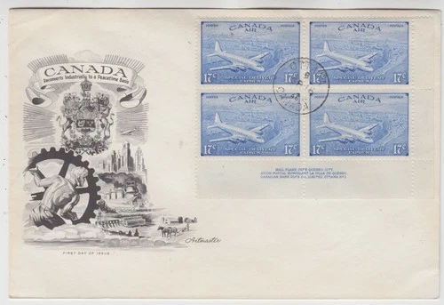 CANADA 1946 *17c SPECIAL EXPRESS DELIVERY* bottom marginal block of 4 on FDC