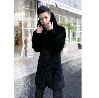 Men's Winter Faux Mink Mid Long Jacket Coats Warm Casual Hooded