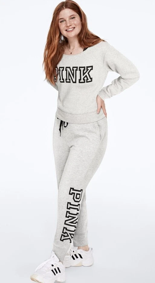 Victoria Secret Pink Fleece Joggers Heatherstone Grey Logo Size Xl Nwt |  eBay