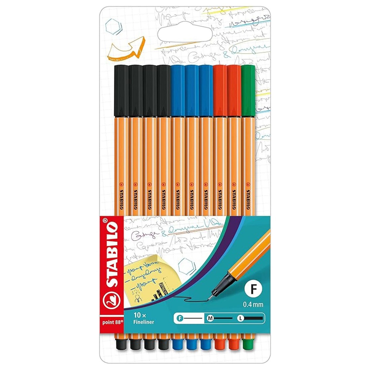 Stabilo Point 88 Fineliner Pens assorted colours, 10 pieces