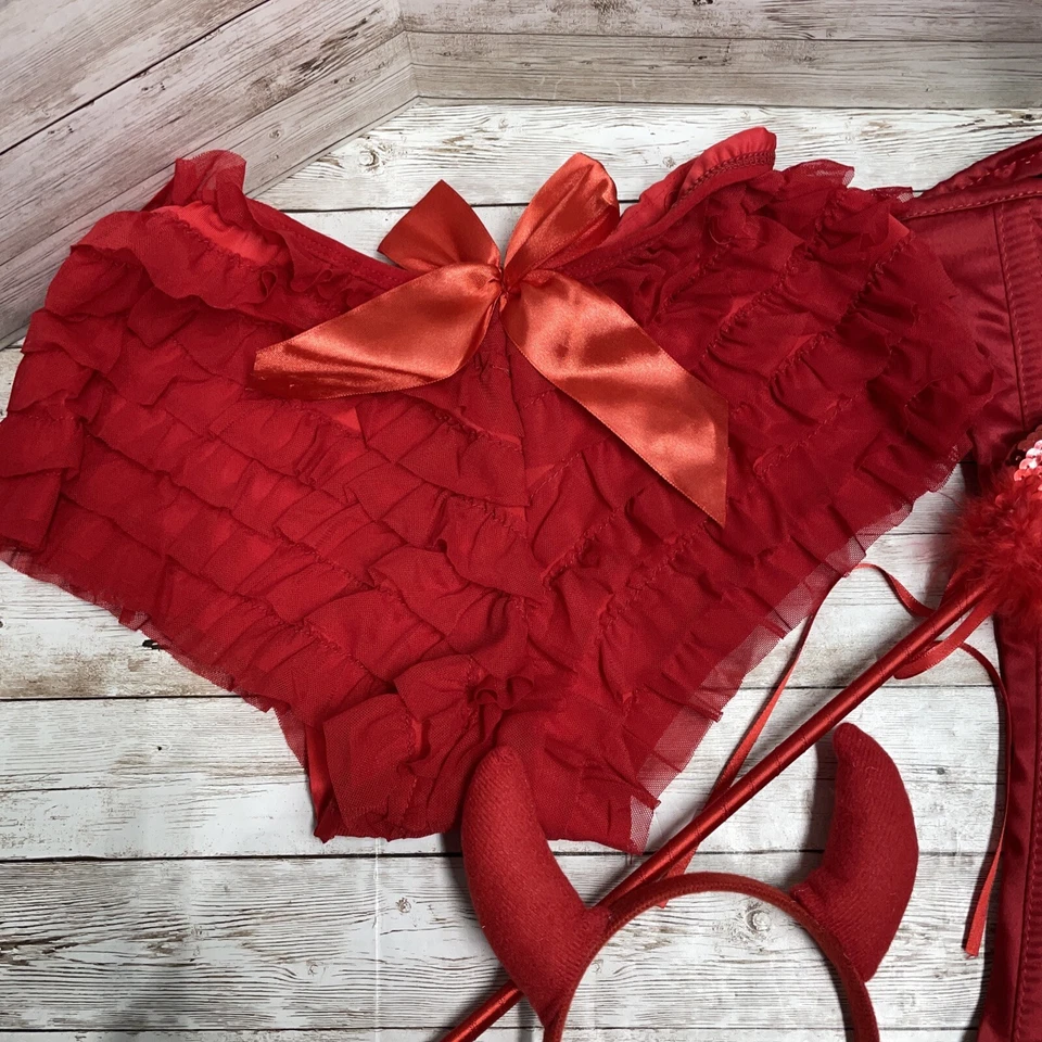 Corsés Daisy Para Mujer Top Cajón 4 Piezas Atrevido Diablo Corsé Disfraz, Rojo, Pequeño Foto 3 de 4