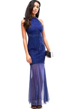Navy Blue Maxi Bodycon Dress 12 Lace Xmas Party Evening Occasion Wedding Fishtai