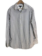 Banana Republic Mens Fitted Size L 16-16 1/2 White Purple Stripe Long Sleeve EUC
