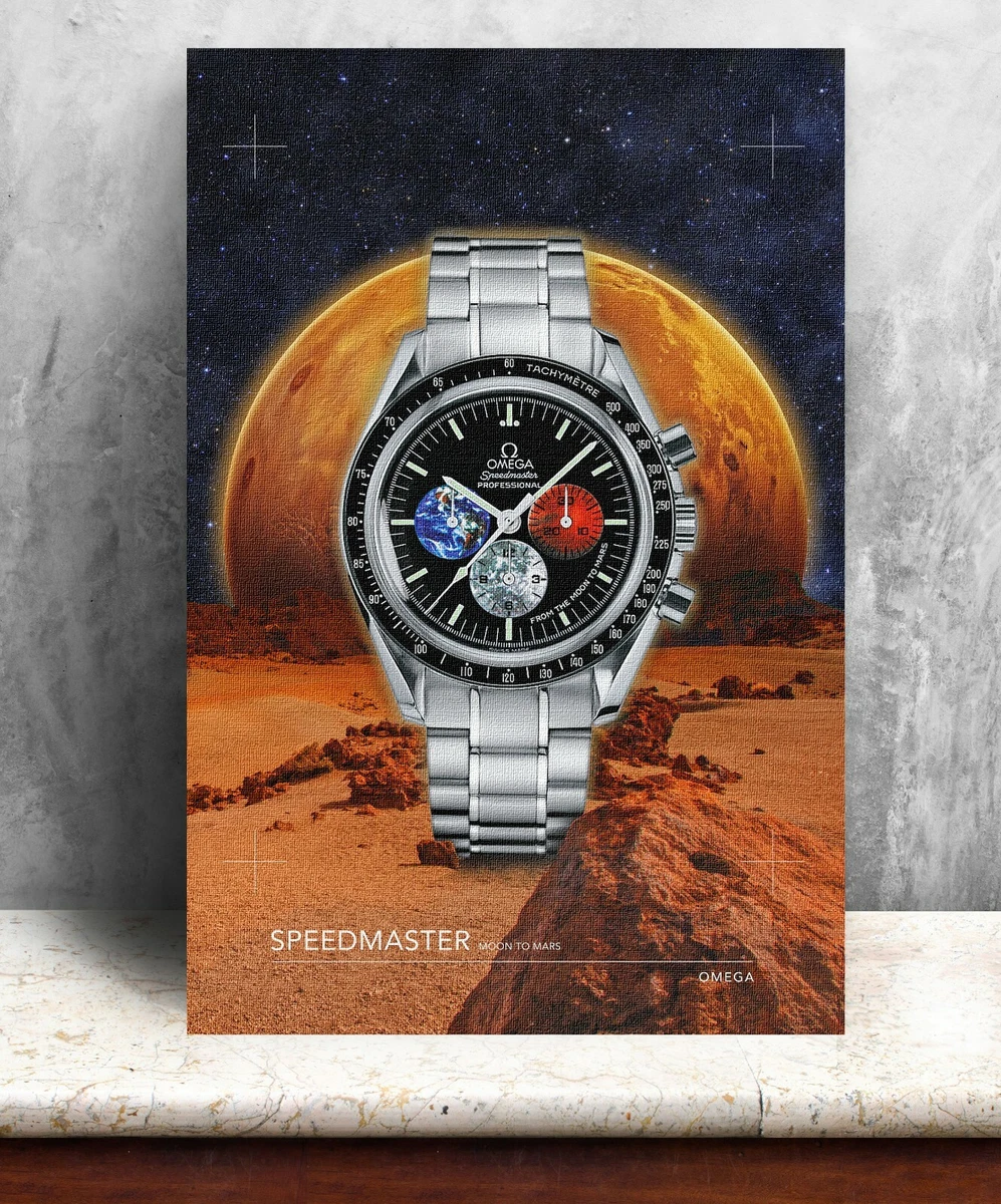 Omega Speedmaster moon to mars watch print. Bold graphic art on