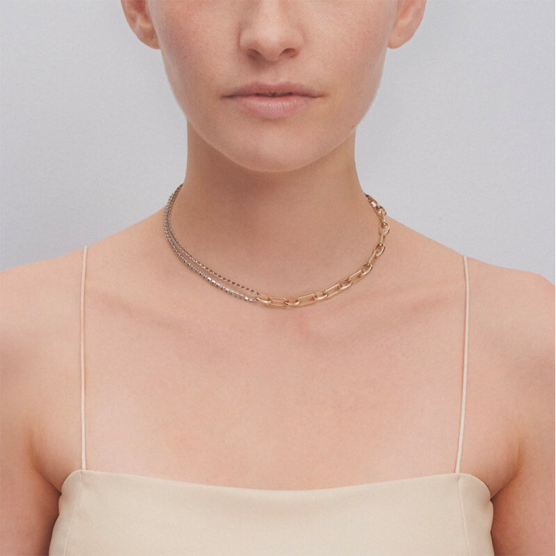 Jean Justine Clenquet Red Rhinestone Necklace Dual Chain