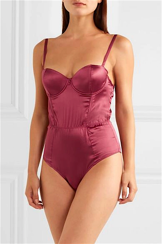 FLEUR DU MAL Raspberry Red Mesh-Paneled Silk Satin Bustier Bodysuit Sz XS $350 - Picture 2 of 10