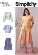 Simplicity S9264 Boxy Tops w Secret Pockets & Pleated Skirt w Pockets Sz XXS-XL