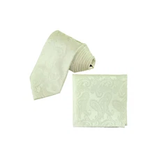 New Brand Q Men's Micro Fiber Paisley Neck Tie & Hankie Set off white formal