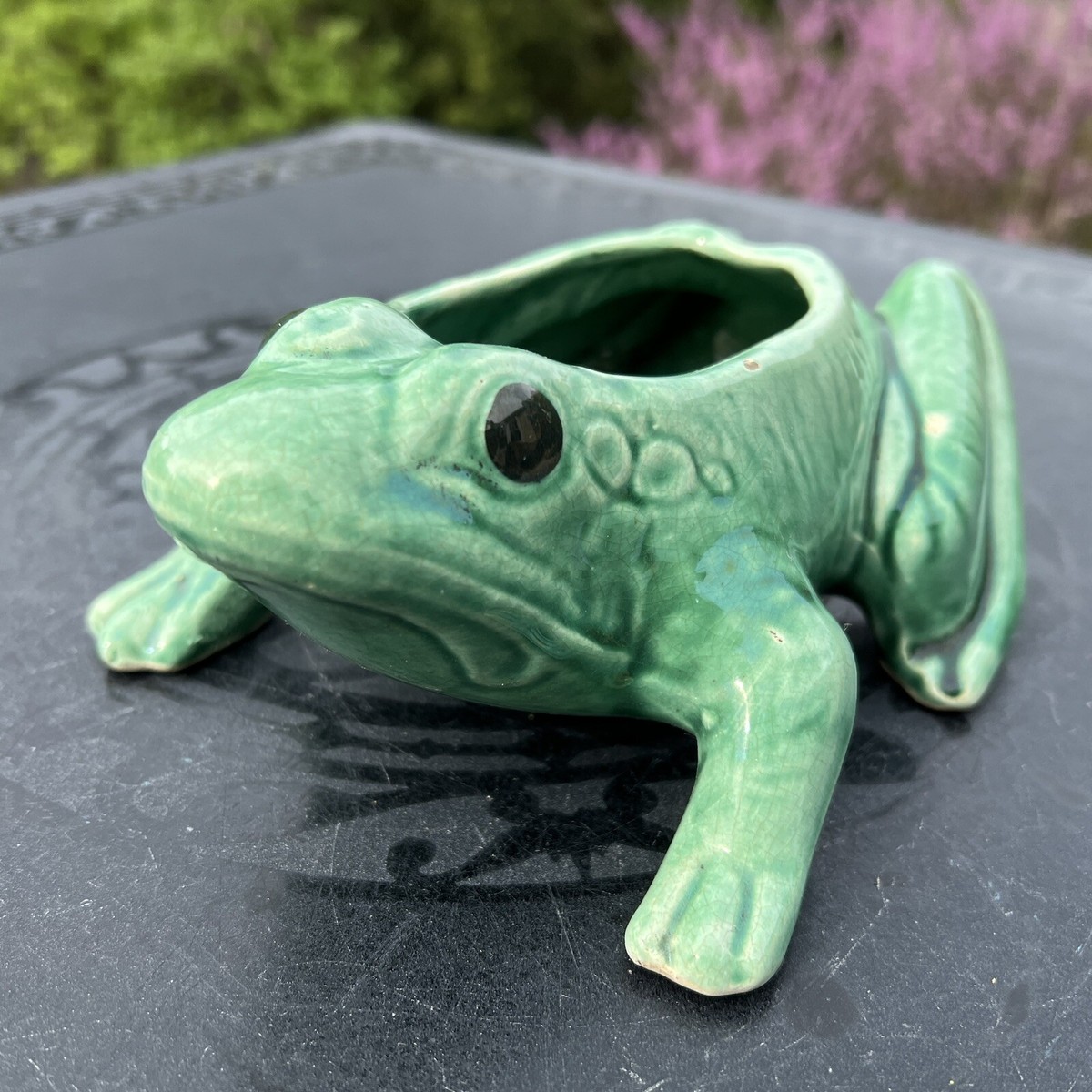 Vintage Brush McCoy Art Pottery Green Frog Amphibian Planter Cache