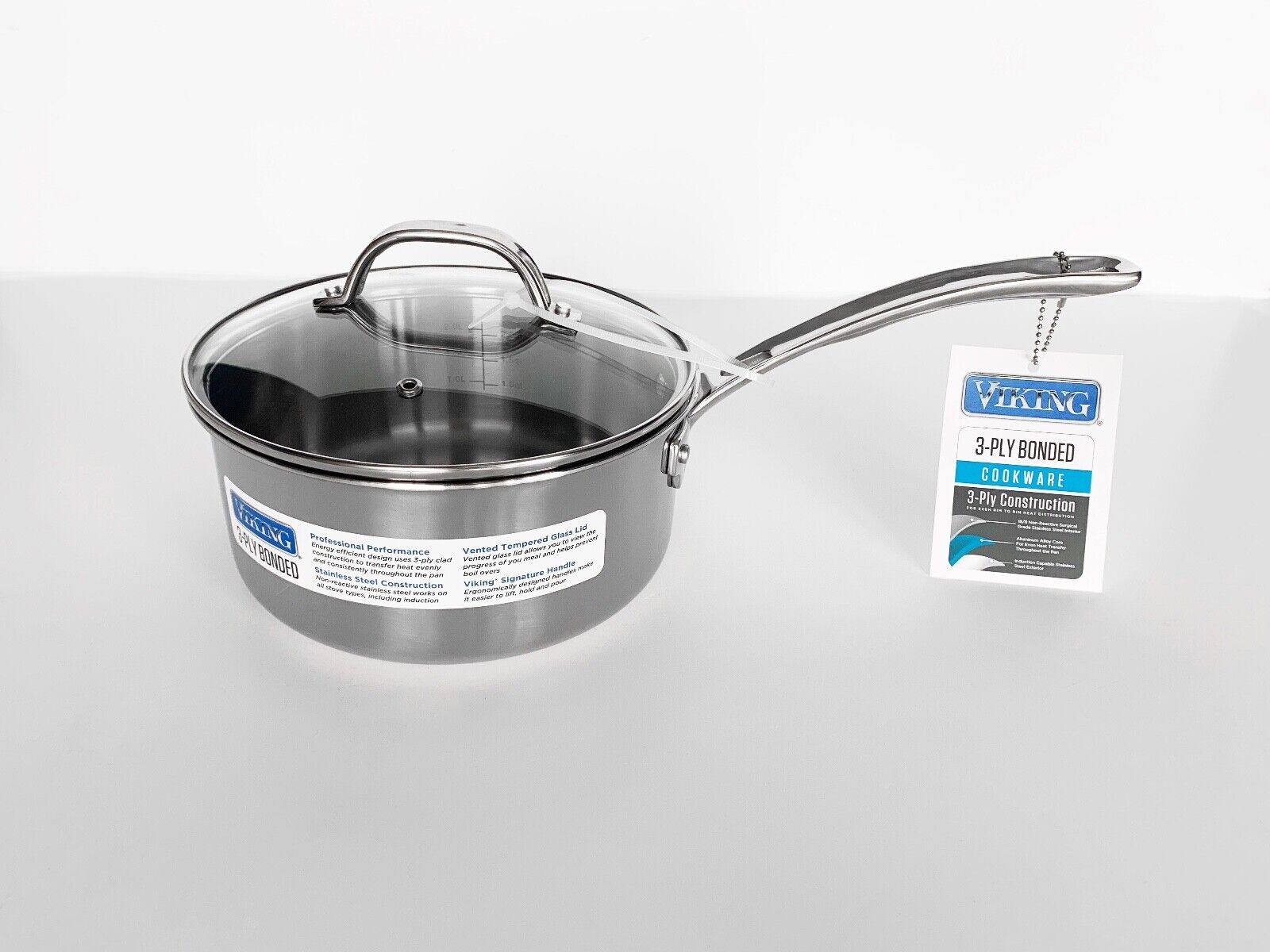 VIKING 3-PLY STAINLESS STEEL SAUCE PAN WITH GLASS LID, 3QT/2.8L