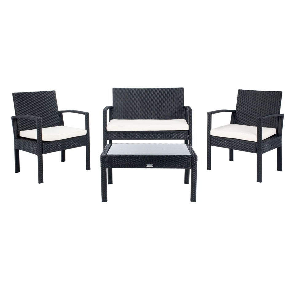 SAFAVIEH Colección Exterior Bassey Juego de Patio 4 Piezas | Negro/Gris Claro | Foto 4 de 4