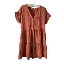 Madewell Nannie Sleeve Button Down Tiered Mini Dress coral rust gauzy cover up