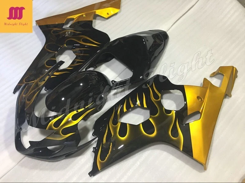 Fairing Kit for Suzuki GSXR600/750 K4 2004-2005 Gold flame Black ABS Body Panels Foto 3 de 4