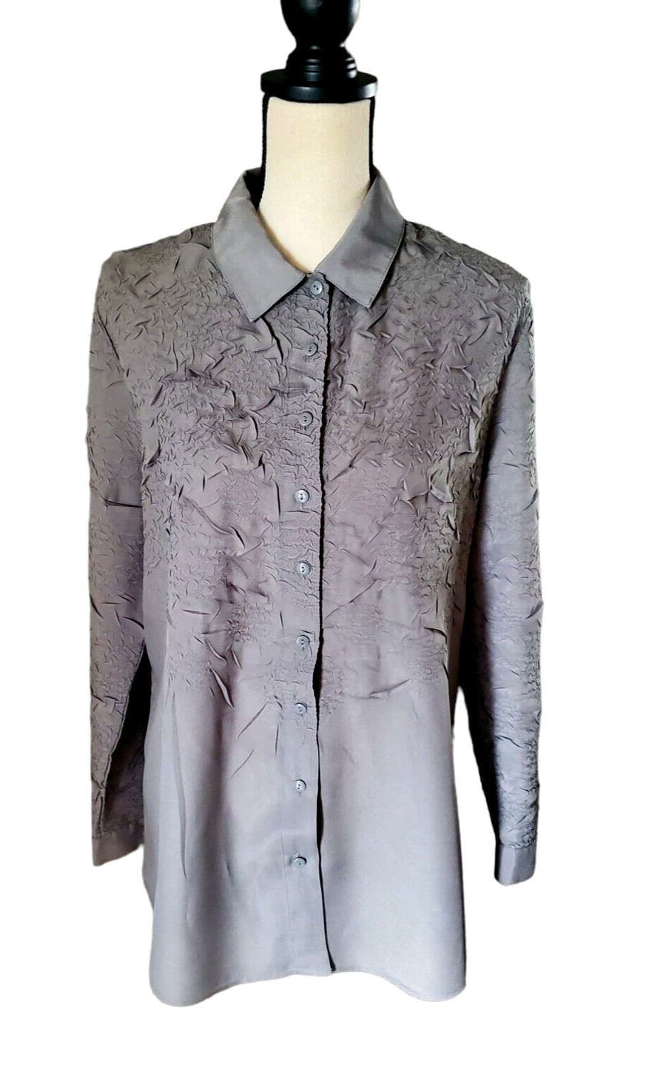 Chico's Gray Textured Silky Polyester Button Fron… - image 1