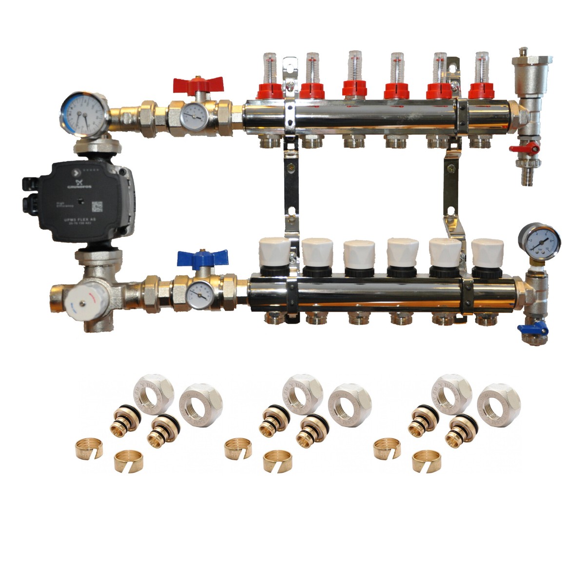 WATER UNDERFLOOR HEATING KIT MANIFOLDS 2 TO 8 PORTS A RATED GRUNDFOS PUMP  PACK. | eBay