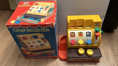 Vintage 1974 Fisher Price #926 Pretend Play Cash Register, 2 Coins PLUS BOX