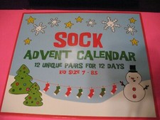 "2" - 12 UNIQUE pairs of Christmas Socks Advent Calendar Kids Size 7-8.5 - NEW 