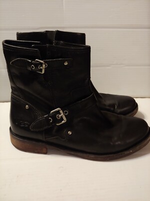 UGG Women's Boots Size 9 1001661 Fabrizia Black Leather Biker Boots 