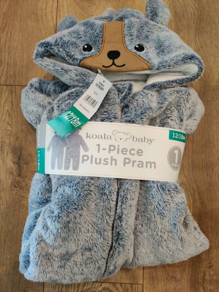 ⭐NUEVO⭐ 12/18M Unisex Koala Bebé 1 Pieza Felpa Con Capucha Cochecito Traje Polar Jersey Azul Foto 2 de 4