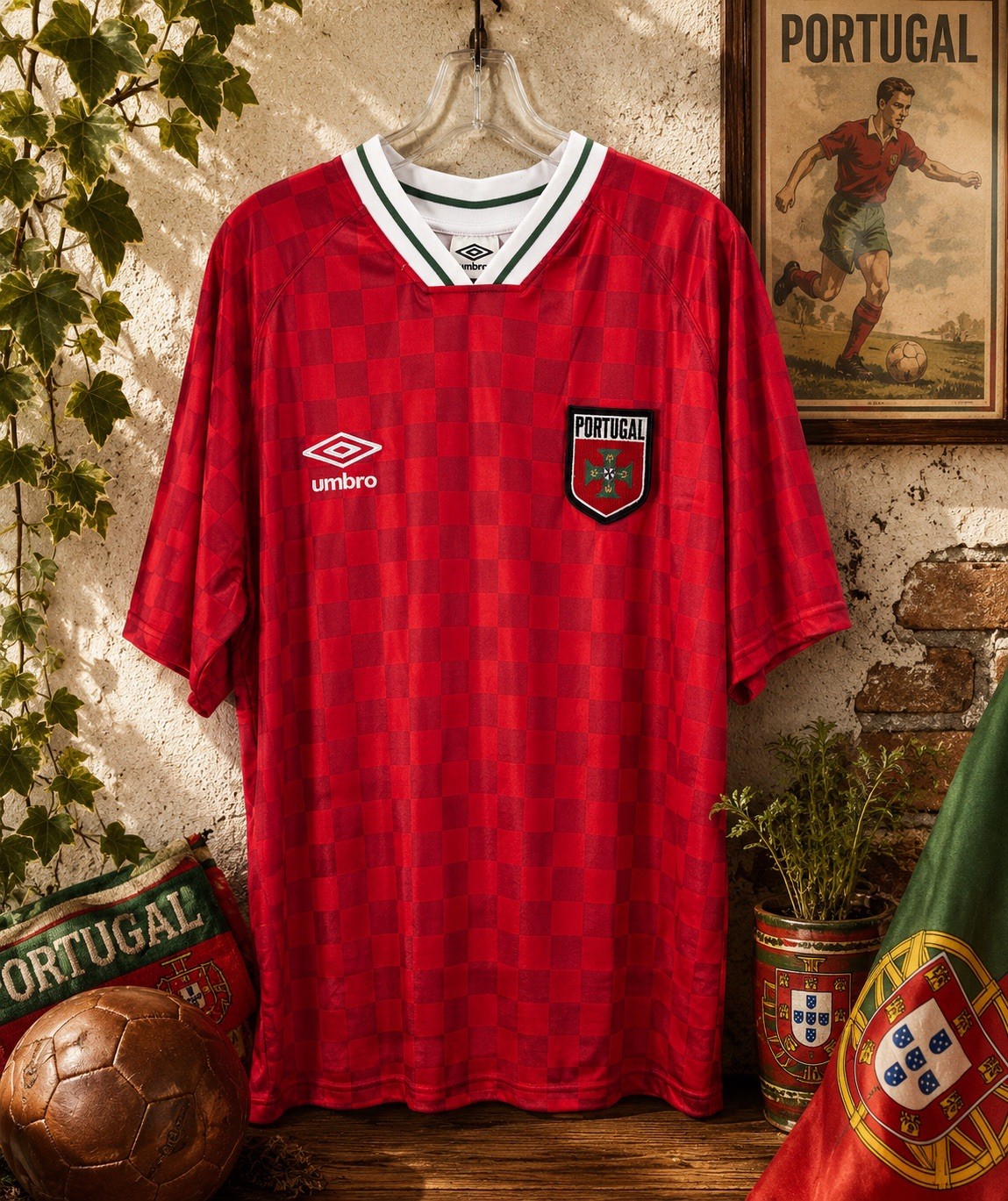 New Umbro Portugal Soccer Jersey Men’s L Red Checkered World Cup 2026 Football