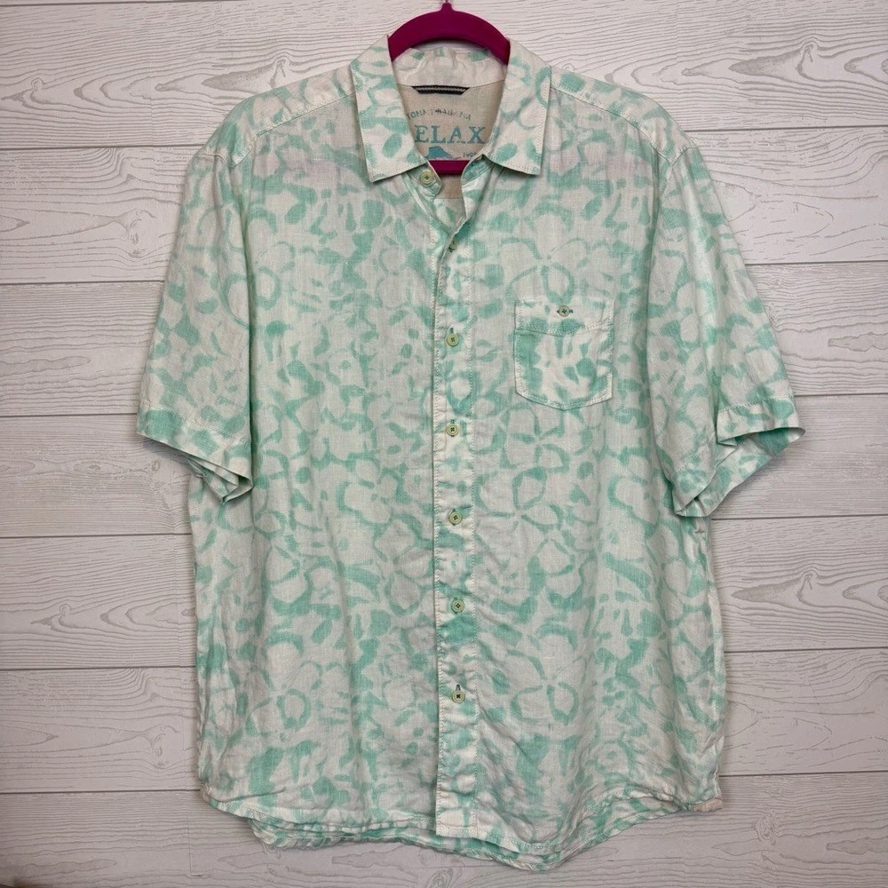 Tommy Bahama Relax 100% Linen Button Down Flowers Shirt Size Large Beach