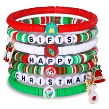 Christmas Bracelets for Women Preppy Heishi Bracelets Stackable Polymer Clay Dis