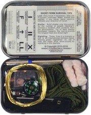 Mini Survival Kit In Tin includes ferro rod fishing kit Brite-Strike LED