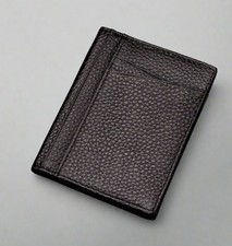 Minimalist Black Pebbled Leather Card Holder Slim Front Pocket Wallet.