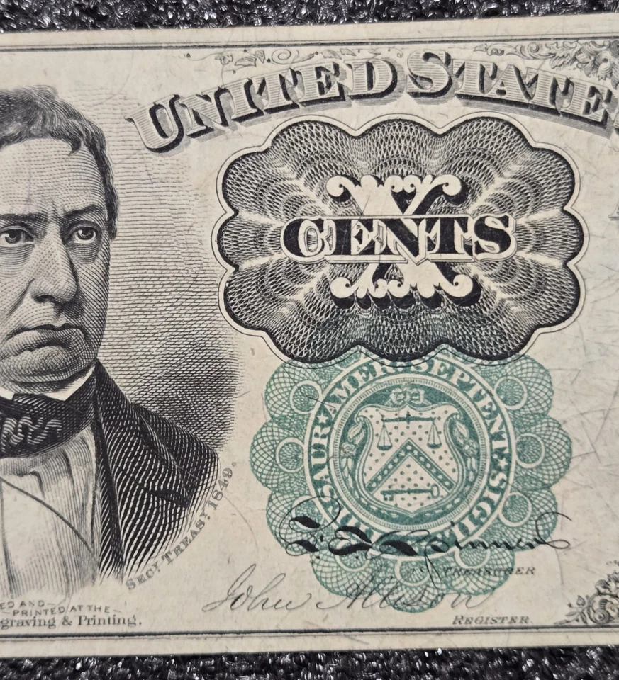 1874 10 Cents US Fractional Currency Fifth Issue Green Seal AU  - Image 2 of 4